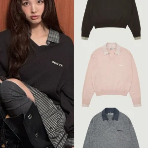 V-Ne Knitted Sweater Top Polyester Fiber Soft id Pattern Patchwork Fake Two-Piece Sle Women's Spring Faion Simple Sle - AliExpress Sweaters&Jumpers
