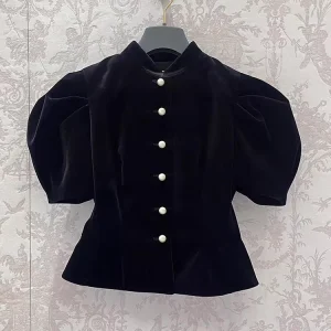 Pearl Button Short Sleeve Velvet Jacket Early Spring Ladies Style Fashionable Elegant Women's Shirt Alternative Material 100% - AliExpress Shirts & Blouses