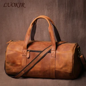 LUOKIR Luxury Genuine Leather Travel Bag Vintage Crazy Horse Cowhide Shoulder Luggage Bag Men Casual Handbag Weekend Duffle Bag - AliExpress Travel Bags