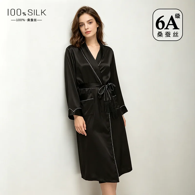 silk nightgown women's 100% mulberry silk single robe loungewear lace-up mid-long skin-friendly and comfortable morning gown - AliExpress Women's Sleep & Lounge