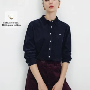 Navigare Ladies Long Sleeve Cotton Velvet Shirt Casual Commute Style Pure Cotton Comfortable Women's Top Nautical Light Blue - AliExpress Shirts & Blouses