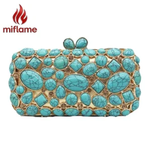 Luxury Gemstone Evening Clutch Bag Embellished with Natural Agate Turquoise and Rhinestones for Party Wedding Prom Cocktail - AliExpress Women's Handbags