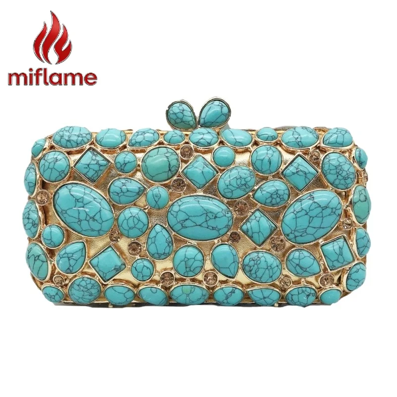 Luxury Gemstone Evening Clutch Bag Embellished with Natural Agate Turquoise and Rhinestones for Party Wedding Prom Cocktail - AliExpress Women's Handbags