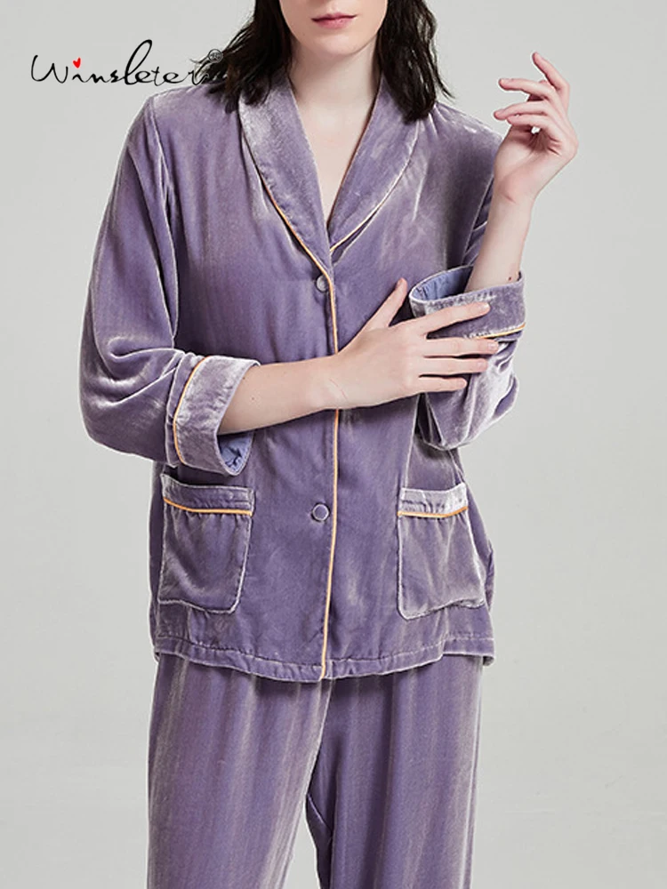 Winsleter-Bottom 100%Real Silk Elegant Velvet Loungewear Set, Thick Solid, Women Comfortable Homewear, 2026 Spring New S61573CC - AliExpress Women's Sleep & Lounge