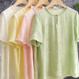Elegant Chinese National Style Floral Silk Shirt Short Sleeve Women's Top Comfortable to Wear Summer T-Shirt Small Shirt - AliExpress Shirts & Blouses