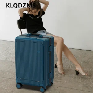 KLQDZMS Suitcase Front Opening ABS+PC Boarding Case Men's Laptop Trolley Case 20"22"24 Inch Women's Aluminum Frame Luggage - AliExpress Luggage