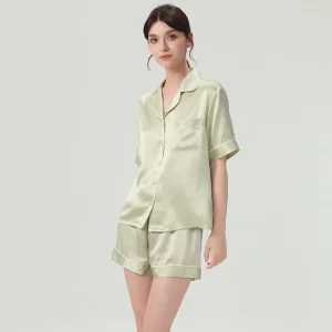 19MM 100% Natural Silk Short-sleeved Shorts Pajama Set Women's Summer Mulberry Silk Cardigan Nightwear Button Down Homewear PJS - AliExpress Women's Sleep & Lounge