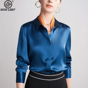 93% Natural Real Silk 7% Spandex Women's Shirt Turn Down Collar Long Sleeves Elegant Office Lady Blouse Tops - AliExpress Shirts & Blouses