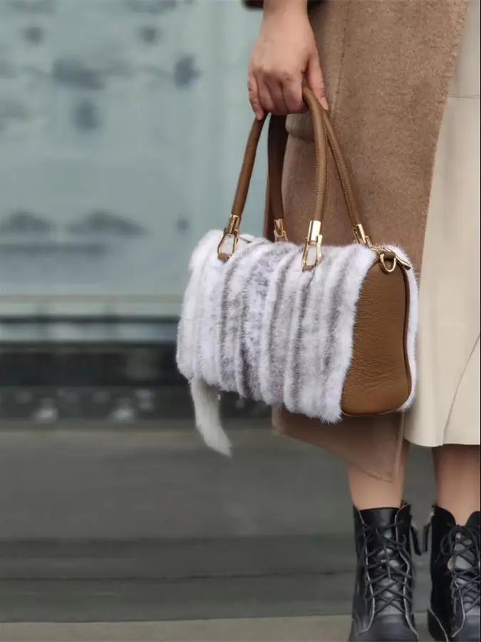 Luxury Real Mink Fur Hand Bag for Women Elegant Natural Gray Shoulder Crossbody Bag High Quality Lady's Accessory - AliExpress Women's Handbags