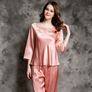 100% Mulberry Silk Long Sleeve T-Shirt and Pants Pajamas Set Square Neck Sleepwear Suit PJS for Women Solid Comfortable Pyjamas - AliExpress Women's Sleep & Lounge