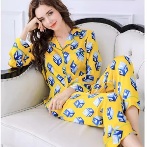 Printed 100% Mulberry Silk Pajama Sets Women Long Sleeve Cardigan Pants Two Pieces Pajamas Loungewear Lapel Nightwear Sleepwear - AliExpress Women's Sleep & Lounge