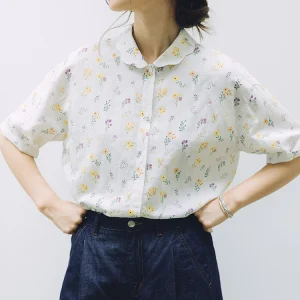 Flowering 407 Loose Linen Cotton Blend Short Sleeve Shirt Casual Style Button round Neck Daily Wear Women's Summer Top - AliExpress Shirts & Blouses