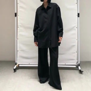 Autumn and Winter Worsted Pure Wool Silhouette Loose Mid-length Versatile Slimming Black Wool Shirt for Women - AliExpress Shirts & Blouses