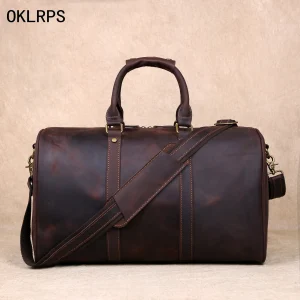 Crazy Horse Leather Men's Travel Bag, Top Layer Cowhide Retro Handbag, Genuine Leather Boarding Bag, Single-Shoulder Crossbody B - AliExpress Travel Bags