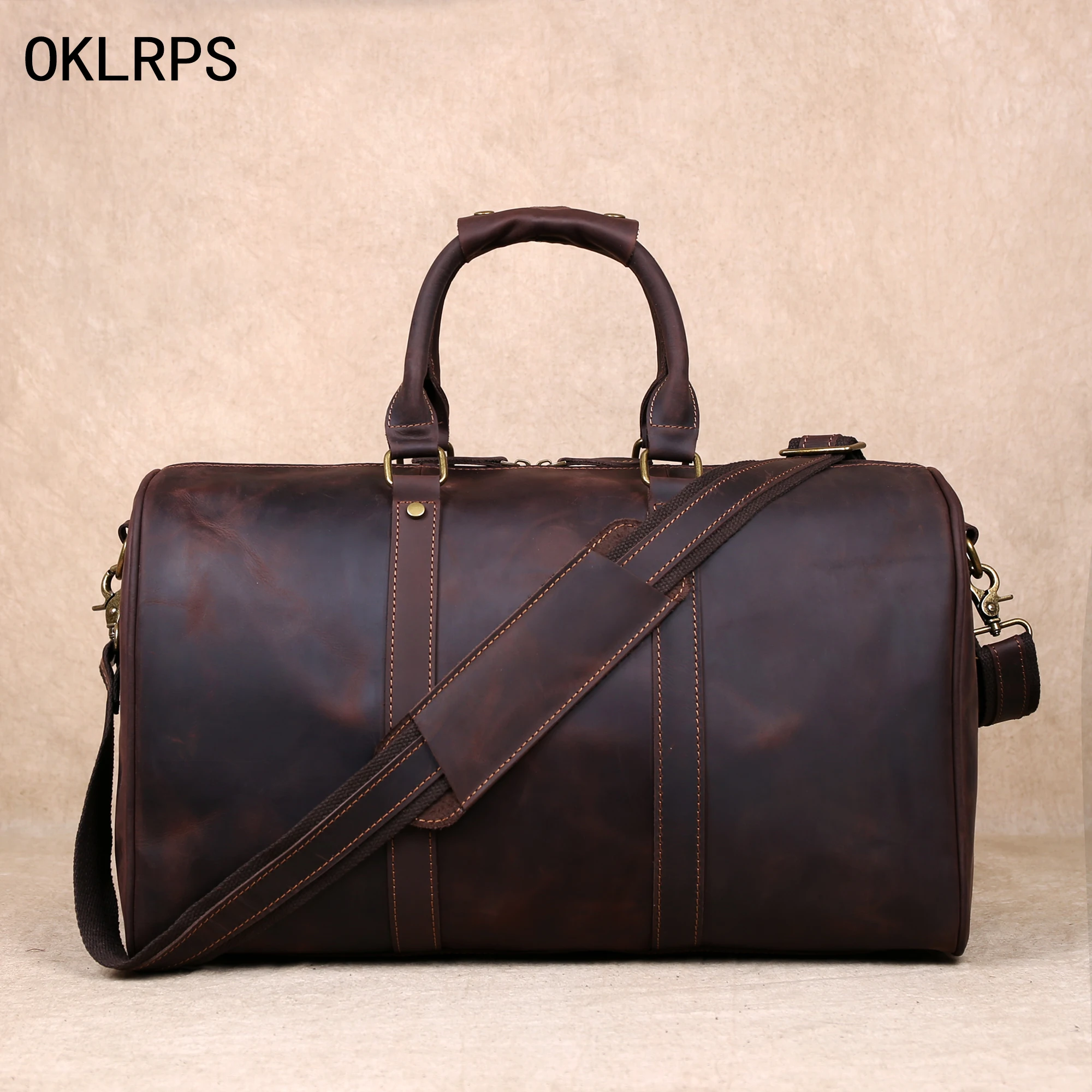 Crazy Horse Leather Men's Travel Bag, Top Layer Cowhide Retro Handbag, Genuine Leather Boarding Bag, Single-Shoulder Crossbody B - AliExpress Travel Bags
