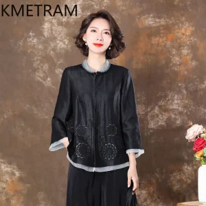 KMETRAM 100% Mulberry Silk Women Shirt 2026 Spring Embroidered Openwork Organza Patchwork Nine Quarter Sleeved Shirts Ropa Mujer - AliExpress Shirts & Blouses