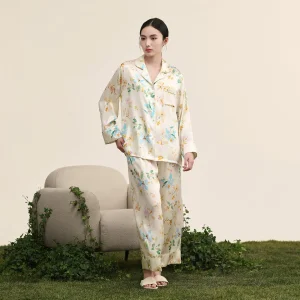 Luxury Floral 100% Natural Silk Loose Fit Pajama Set Spring Autumn Cardigan Homewear Long Sleeve Top & Pants Outwear Loungewear - AliExpress Women's Sleep & Lounge