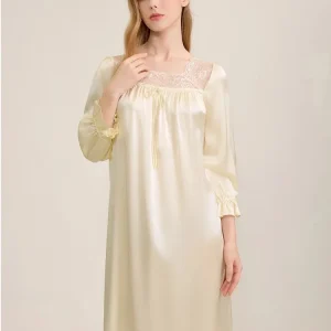 French Palace Style Long Silk Nightgown 100% Mulberry Silk Women's Sleepwear Long Sleeve Loose Fit Nightdress Luxury Loungewear - AliExpress Women's Sleep & Lounge