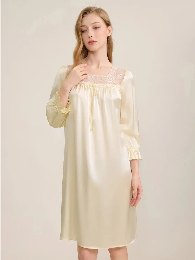 French Palace Style Long Silk Nightgown 100% Mulberry Silk Women's Sleepwear Long Sleeve Loose Fit Nightdress Luxury Loungewear - AliExpress Women's Sleep & Lounge