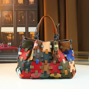 2026 New High-End Woven Cowhide Patchwork Large Capacity Handbag Colorful Fashionable Women's Single Shoulder Crossbody Bags - AliExpress Women's Handbags