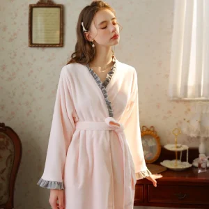 Warm and Cozy Fleece Nightgown for Girls Thickened Long Bathrobe Sweet French Princess Style Loungewear for Autumn and Winter - AliExpress Women's Sleep & Lounge