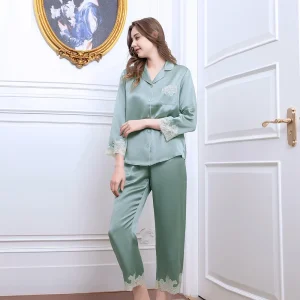 19MM 100% Real Silk Women's Pajamas Loungewear Set Lace Trim Homewear Pj Sets Spring and Autumn Cardigan Pajama Casual Sleepwear - AliExpress Women's Sleep & Lounge
