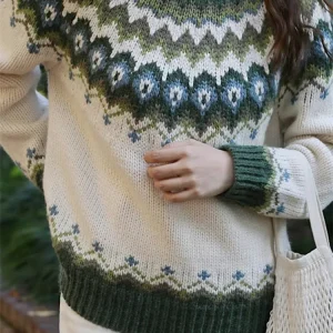 104-106cm Bust Fall Winter Fair Isle Pullovers Knitted Sweater Women Vintage Nordic Loose Thick Warm 70% Wool Sweater Jumper - AliExpress Sweaters&Jumpers