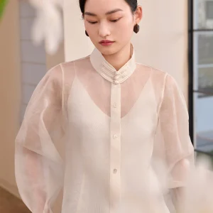 RuiLan Spring New Style Embroidered Silk Chiffon Women's Shirt Chinese Style One-Row Button up Top Breathable Long Sleeve - AliExpress Shirts & Blouses