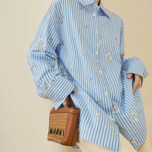 Blue Striped Long Sve Sequin irt Jaet Women's Design Sensation Commute Sle Spring Faion Polyester Fiber Breathable - AliExpress Shirts & Blouses