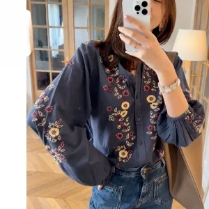 HEIDD Heavy Embroidery Long Sleeve round Neck Shirt  Flower Design Cotton Commute Style Women's Shirt Autumn 2025 - AliExpress Shirts & Blouses
