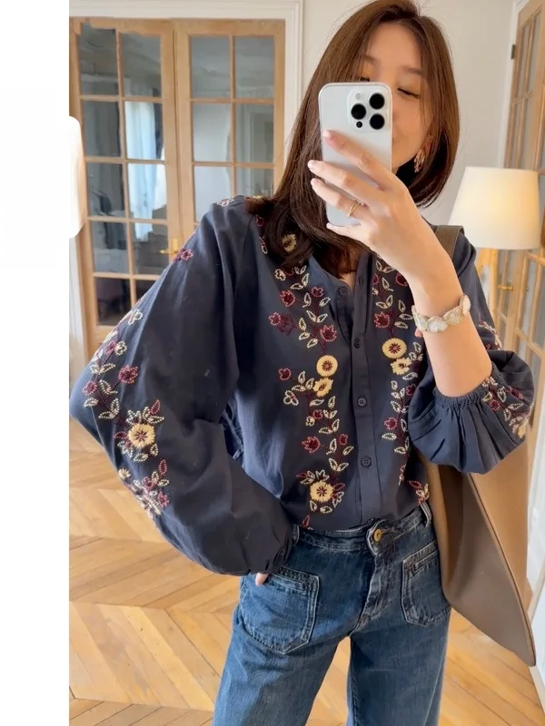 HEIDD Heavy Embroidery Long Sleeve round Neck Shirt Flower Design Cotton Commute Style Women's Shirt Autumn 2025 - AliExpress Shirts & Blouses