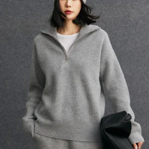 TLOML Women's 100% Cashmere Sweater Turn Down Collar Half Zipper Pullover Cashmere Knitwear Autumn Winter Thick Soft Casual Tops - AliExpress Sweaters&Jumpers