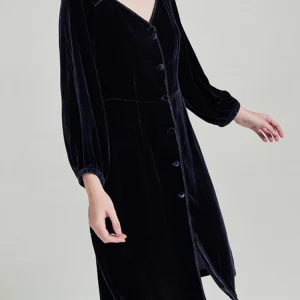 Winsleter-Bottom 100%Real Silk Velvet Night-robe, V Neck Buttons, Women Retro Temperament Pajamas Robe, 2026 Spring New P61074CC - AliExpress Women's Sleep & Lounge