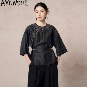 AYUNSUE 100% Real Mulberry Silk Womens Tops Xiangyunsha Blouse Women Embroidered Slimming Shirts for Women 2026 Camisas De Mujer - AliExpress Shirts & Blouses