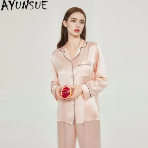 AYUNSUE 16Mm 100% Mulberry Silk Sleepwear Women Spring Summer Clothes Pajama Set Long Sleeve Top Long Pants Women's Home Clothes - AliExpress Women's Sleep & Lounge