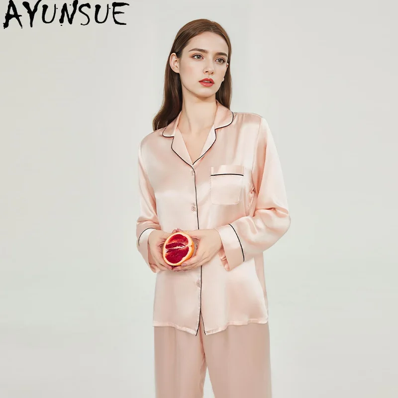 AYUNSUE 16Mm 100% Mulberry Silk Sleepwear Women Spring Summer Clothes Pajama Set Long Sleeve Top Long Pants Women's Home Clothes - AliExpress Women's Sleep & Lounge