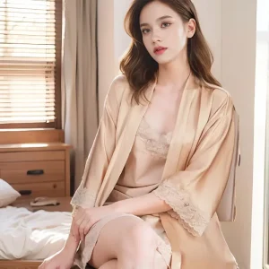 Women 100% Mulberry Silk Robe Set Lace Trim Sling Slip Nightgown 2Pcs Wedding Bridal Kimono Sleepwear Elegant Home Loungewear PJ - AliExpress Women's Sleep & Lounge