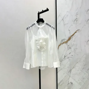 2026 High quality women's French standing collar multi-layer ruffle collar slightly translucent chiffon sunscreen shirt--hb728 - AliExpress Shirts & Blouses