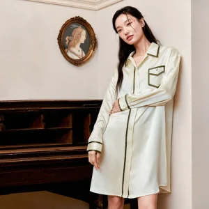 Women 22MM 100% Mulberry Silk Nightshirt Dresses Luxury Sleep Shirt Long Sleeve Spring Summer Nightgown Sleepwear Home Dress PJ - AliExpress Women's Sleep & Lounge