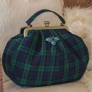 LOST IN VINTAGE Sweet bag in Beautiful Tartan Pure Wool Green and Blue Kiss Lock Brass Frame Clutch Bags Puffy Purse 35x26x8cm - AliExpress Women's Handbags
