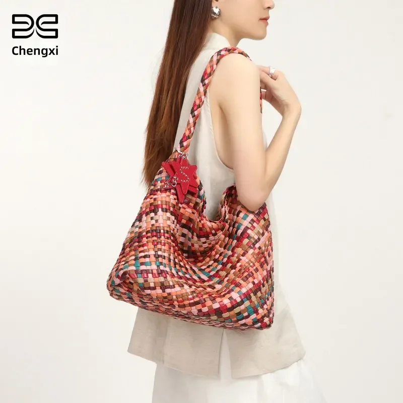 Rainbow Woven Tote Bag Large Capacity Single Shoulder Armpit Style Fashionable Niche Handbag for Women and Mothers Casual - AliExpress Women's Handbags