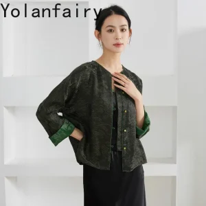 YOLANFAIRY 40 Momme Jacquard Gambiered Silk Reversible Jacket for Women 30% Mulberry Silk Shirts and Blouses Elegant Top 2026 - AliExpress Shirts & Blouses