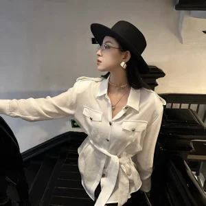Wild Brother Not Wild Linen White Belted Waist Shirt Women Elegant Shirt Top Casual Style Loose Fit Long Sleeve - AliExpress Shirts & Blouses