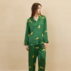 19 Momme 100% Mulberry Silk Leopard Pajamas Set Long Sleeve Trousers Women's Button Up Lapel Top & Pants Pajama Cute Sleepwear - AliExpress Women's Sleep & Lounge