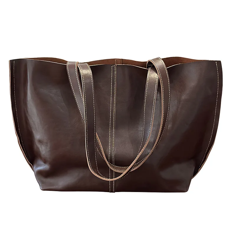 2026 New Women's Genuine Leather Tote Bag, Retro Top Handle Shoulder Bag, Large Capacity Top Layer Cowhide Handbag - AliExpress Women's Handbags