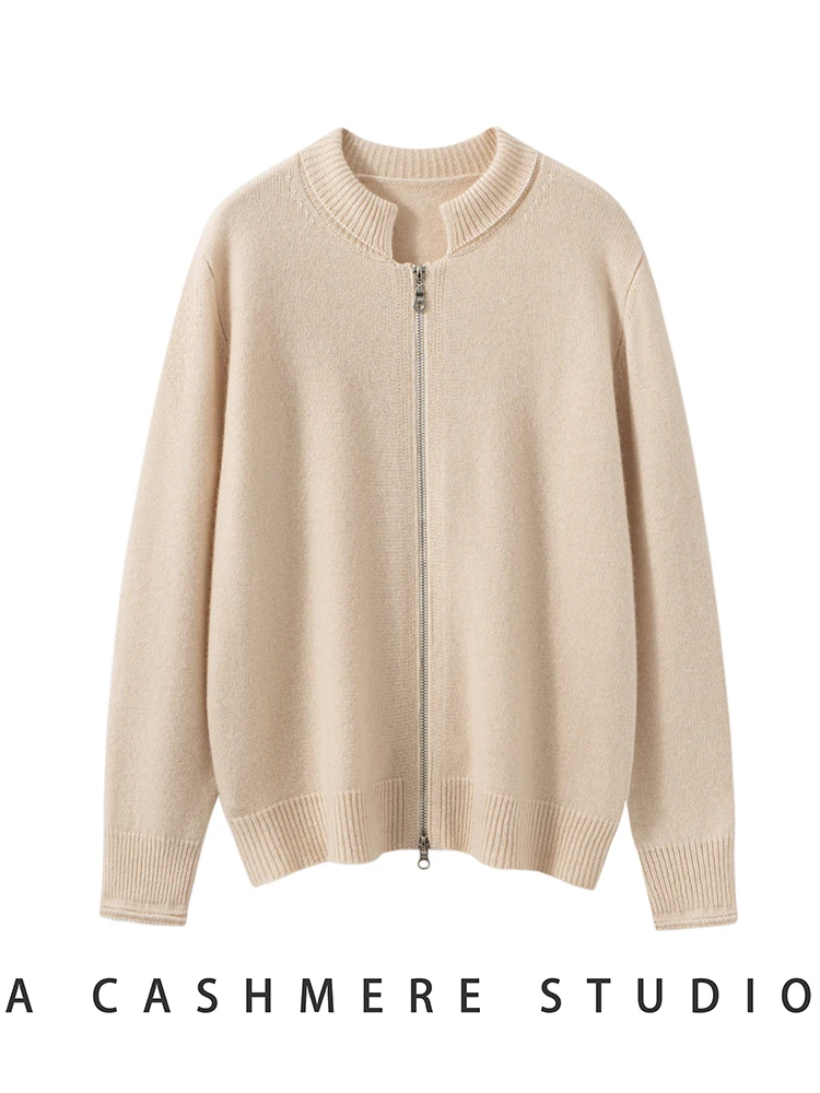 TLOML Women 100% Cashmere Sweater Retro Shell Collar Double Zipper Cardigan Sweater Coat Autumn Winter Thick Cashmere Loose Tops - AliExpress Sweaters&Jumpers