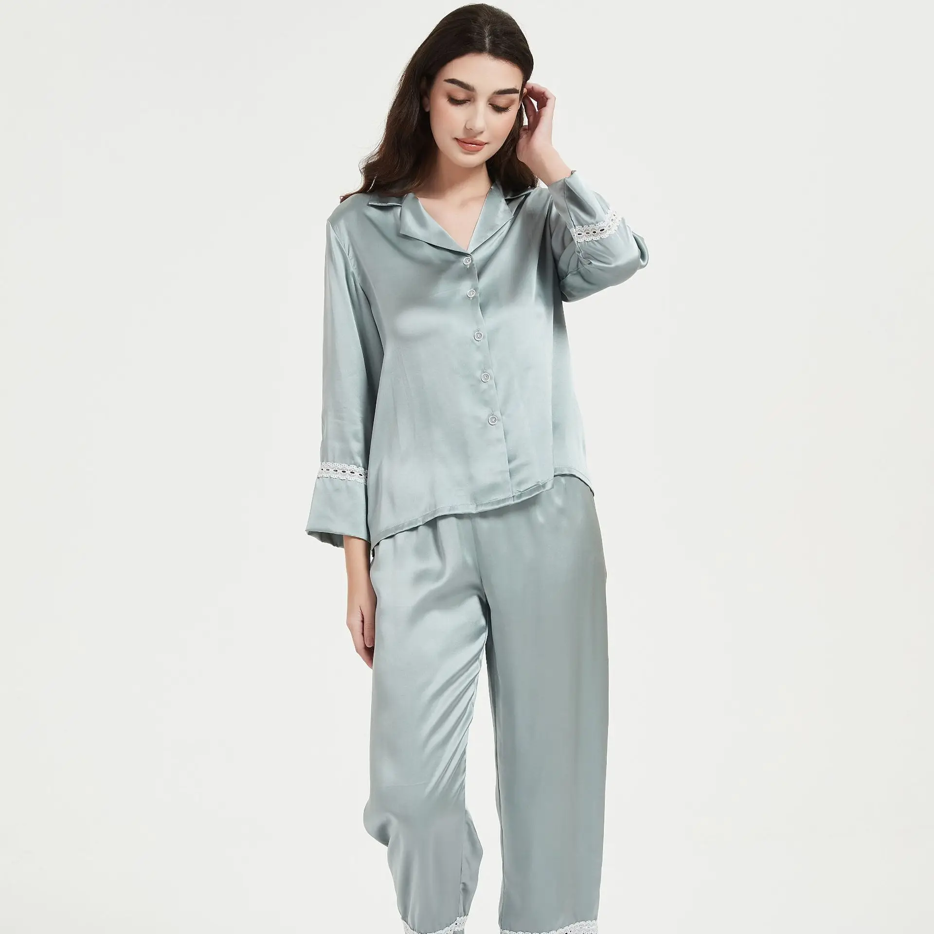Women's Luxury 100% Mulberry Silk Pajama Set Long Sleeved Top Trousers Elegant Two Piece Loungewear Cozy Breathable XL Size - AliExpress Women's Sleep & Lounge
