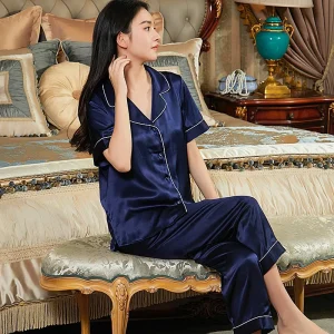 19MM 100% Mulberry Silk Women's Pajamas Sets Short Sleeve Buttons Top & Pants Sleepwear 2 Piece Pajama Homewear Loungewear PJS - AliExpress Women's Sleep & Lounge