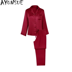 AYUNSUE 100% Natural Mulberry Silk Sleepwear Summer Woman Clothes 16MM Real Silk Pajama Set Long Sleeve Top Women Casual Pants - AliExpress Women's Sleep & Lounge