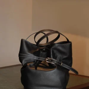 Black Fashion Genuine Leather Women Bucket BagHandbag Simple Casual Real Leather Lady Underarm Shoulder Crossbody Bag - AliExpress Women's Handbags